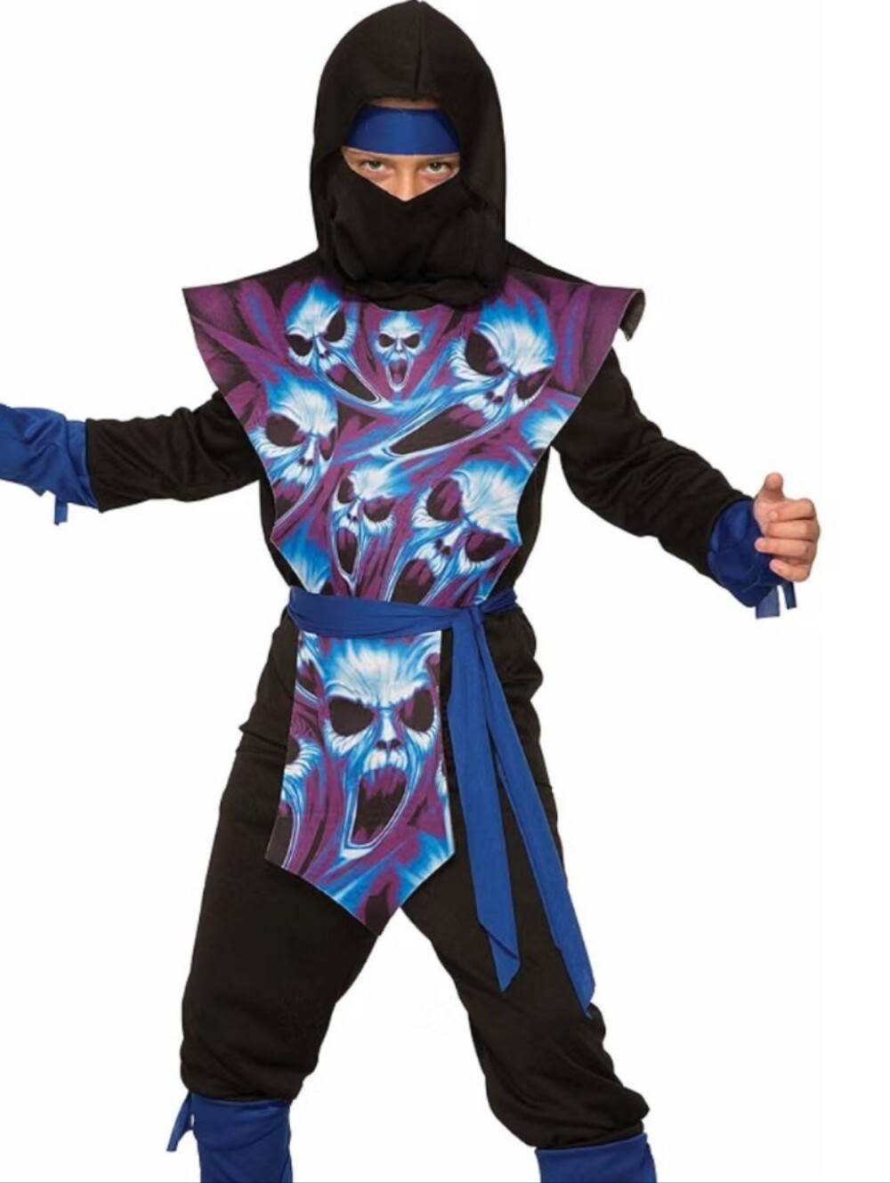 Ghost Ninja Child Costume Size Large 7 Pieces including toy plastic nunchucks